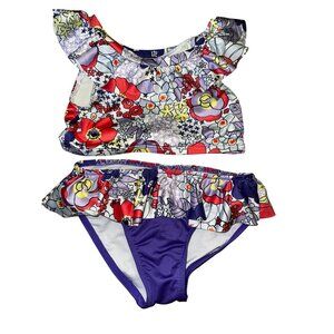 Girls Harper Canyon Floral Ruffle‎ Bikini Set Size 7 Kids Bathing Suit Cute Pool